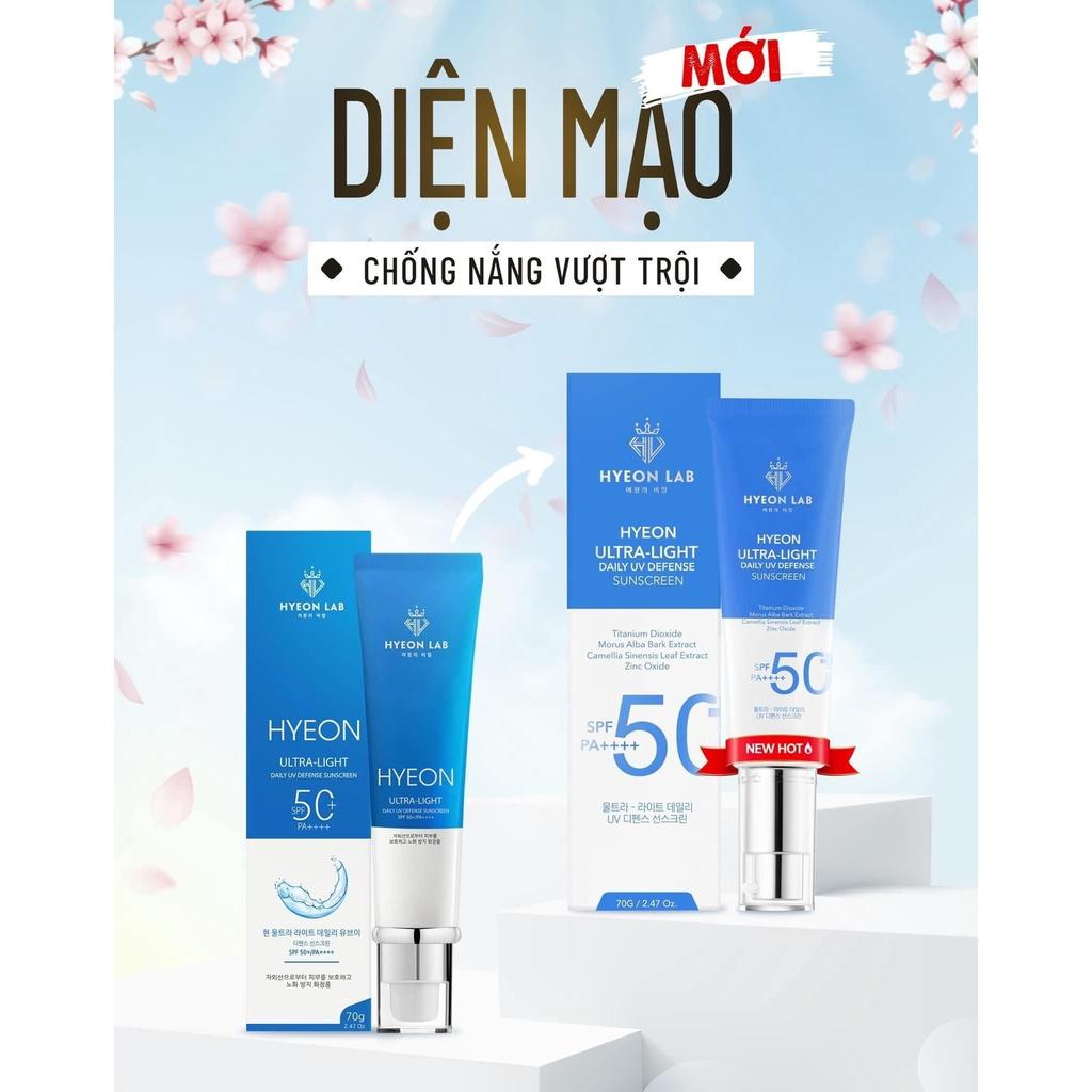 Hyeon Ultra Light Daily UV Defense Sunscreen|Kem Chống Nắng Hyeon Lab|Chỉ số SPF 50+ chống nắng mạnh mẽ, thẩm thấu nhanh