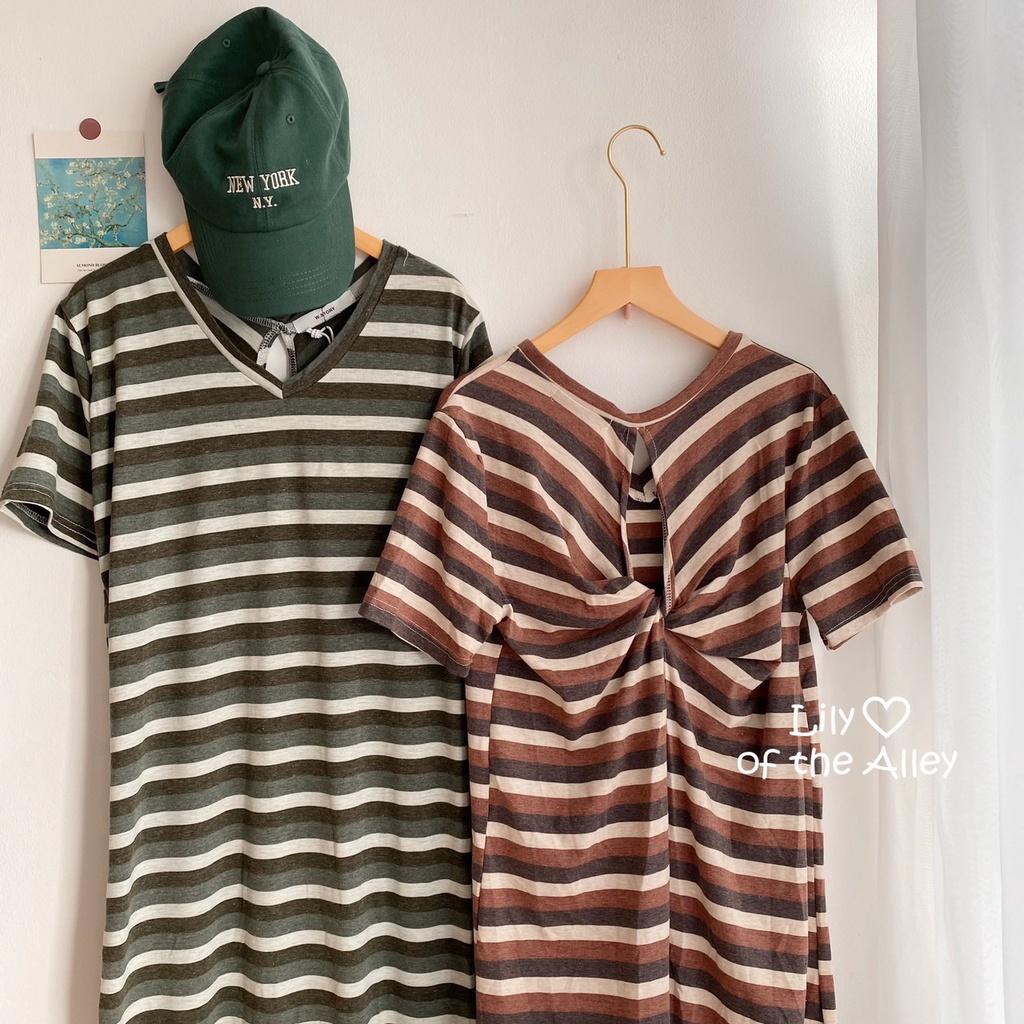 Váy maxi kẻ cộc tay