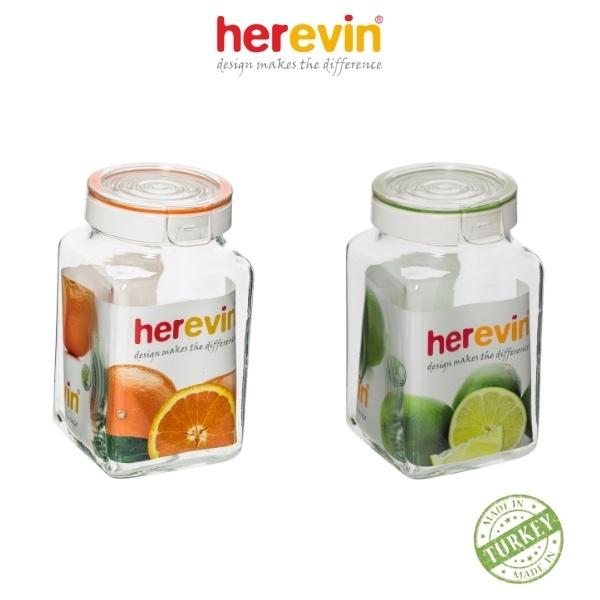 Bộ 2 Hũ Thuỷ Tinh Herevin Vuông Nắp Cài 2L - HEHU143016-000