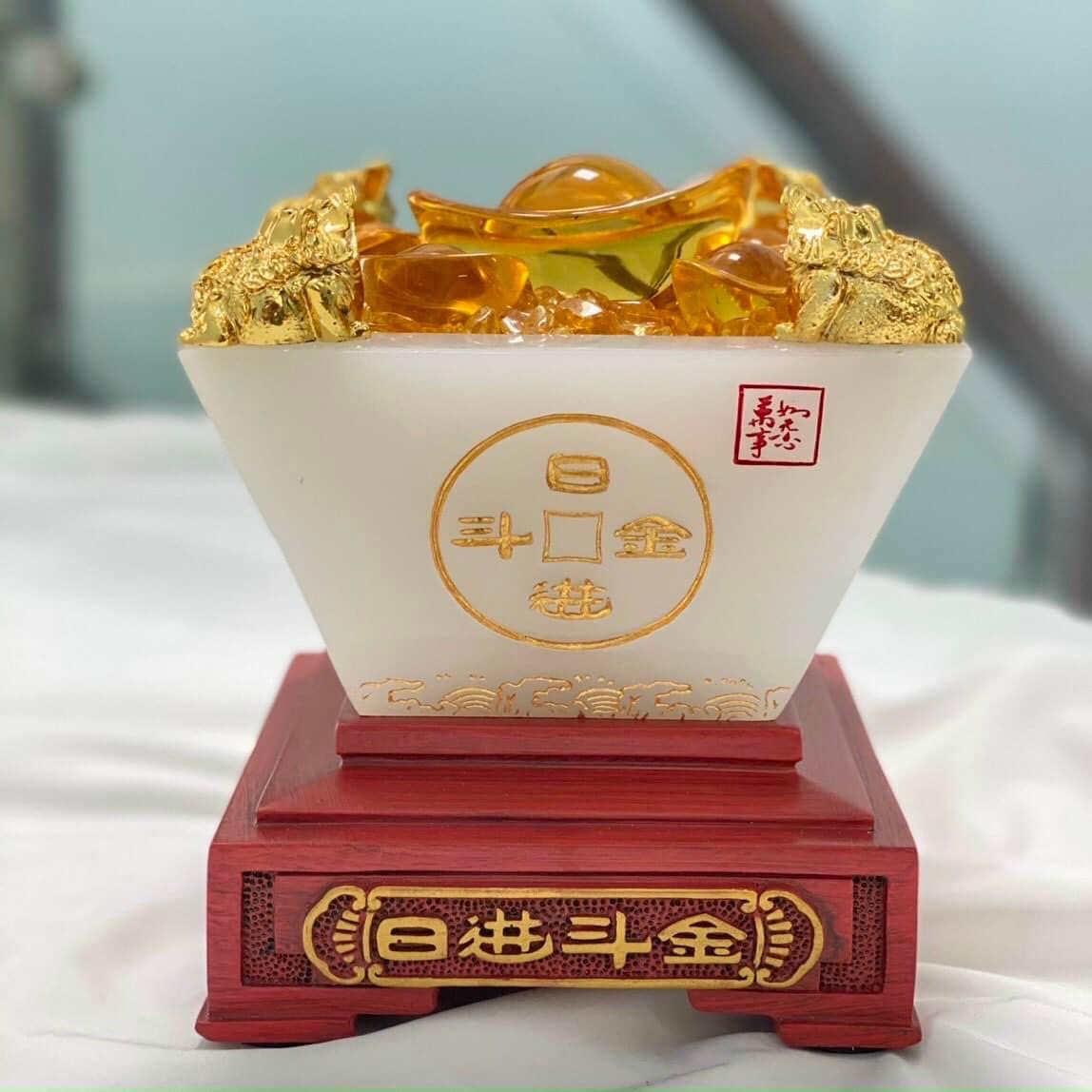 Bát Vàng, Bát Tụ Bảo, Bát Tụ Tài Đá Bạch Ngọc - cao 17cm