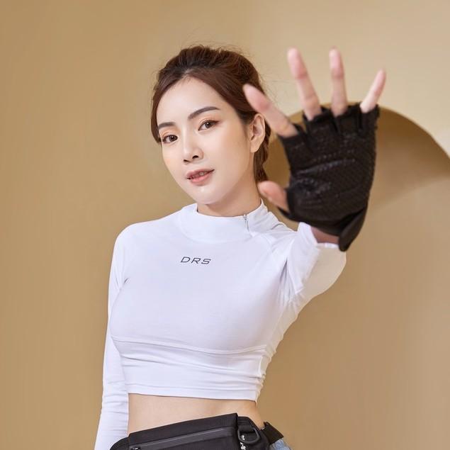 Áo thể thao nữ DRN38, áo tập gym nữ DRS áo croptop xỏ ngón tập yoga tôn dáng, sáng da DRS chất liệu cotton thoáng mát