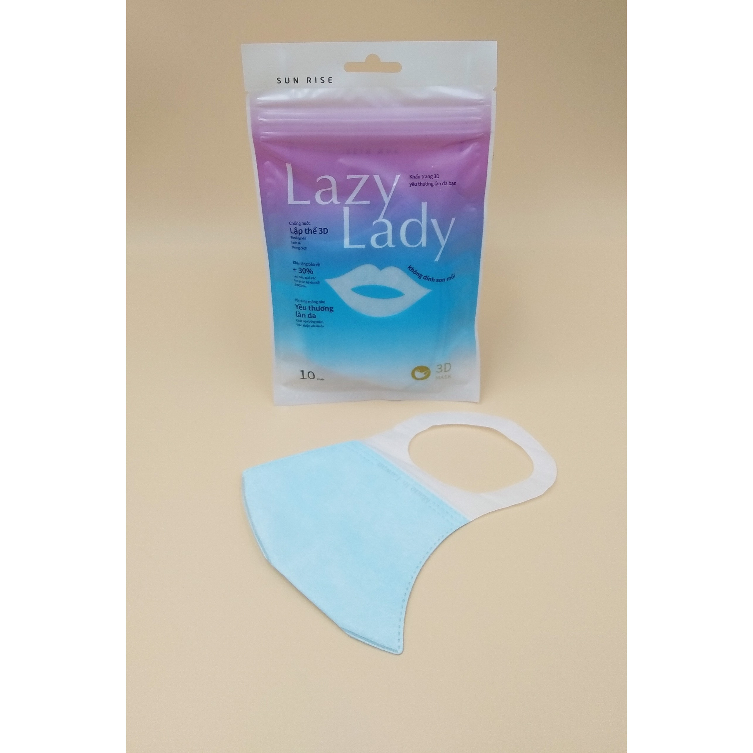 Túi 10 cái khẩu trang y tế Lazy Lady 3D_Chống bụi, chống vi khuẩn đạt tiêu chuẩn y tế Âu Mỹ