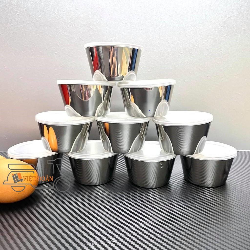 Khuôn Bánh FLAN, BÁNH CUPCAKE, RAU CÂU, PUDDING Inox cao cấp, sáng bóng KHÔNG RỈ - Combo 10 khuôn 7x4 cm (Kèm nắp)