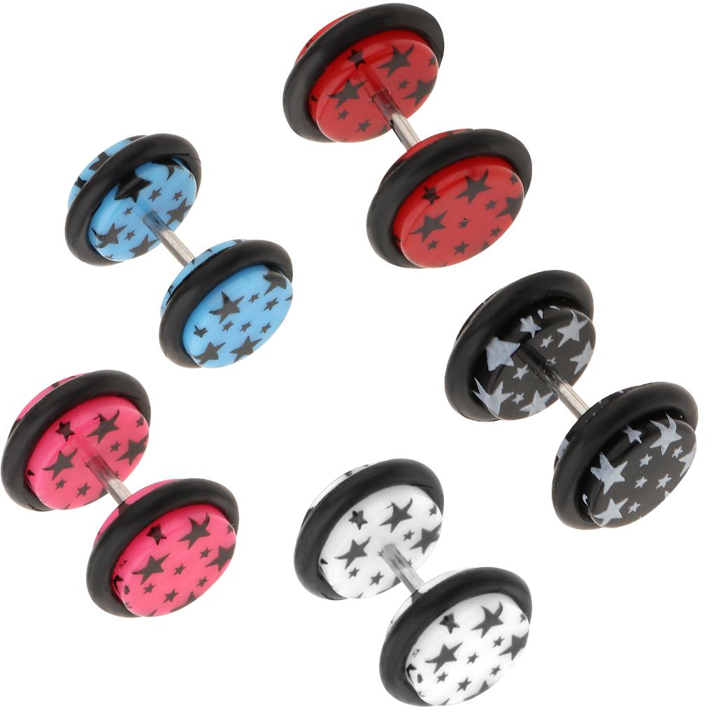 10 Pieces Acrylic Ear Earrings Flesh Tunnel Stainless Steel Fake Plugs 18g