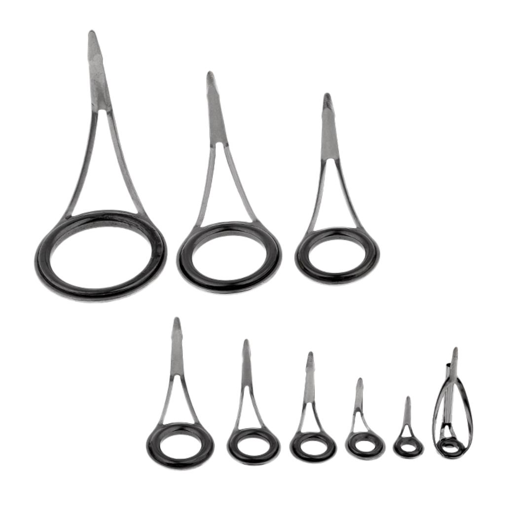 9pcs Rod Repair Kit Fishing Rod Guides Line Ring Eyes 9 Mixed Sizes Tip Tops
