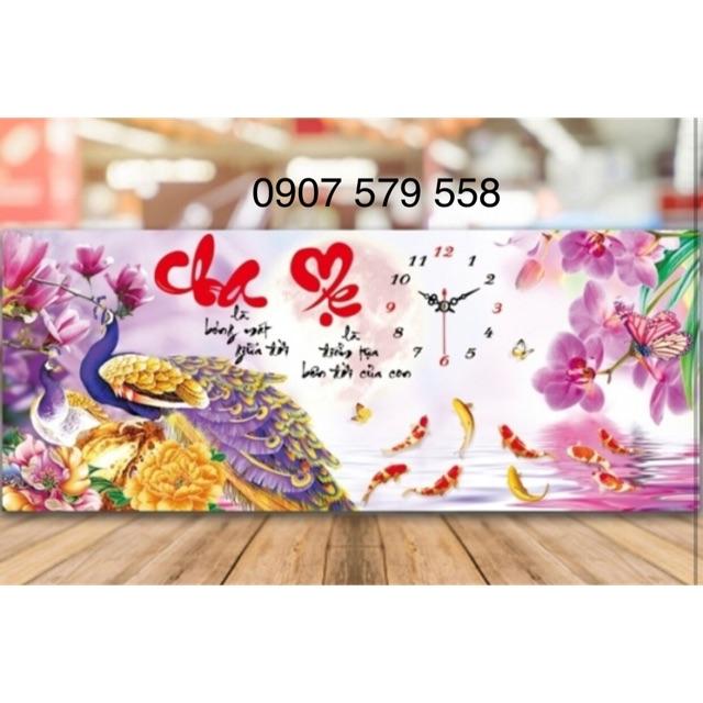 Tranh thêu đồng hồ cha mẹ lv3055 kt 91x43 cm