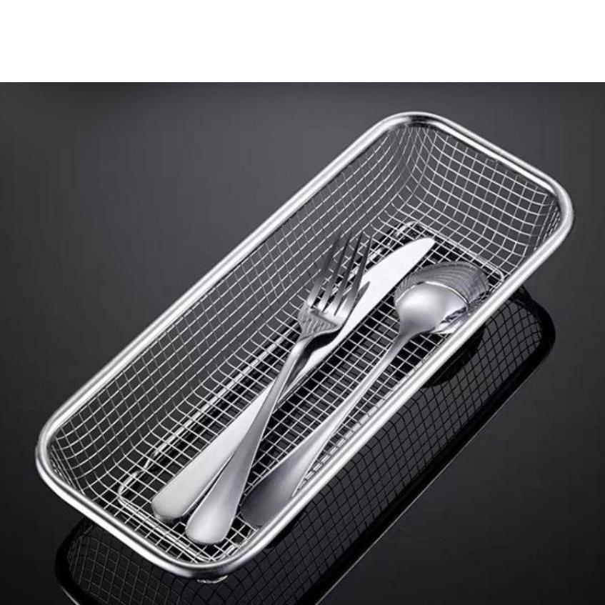 Rổ lưới Inox chữ nhật đựng muỗng đũa đẹp sang trọng KT 31*12*5.5 cm