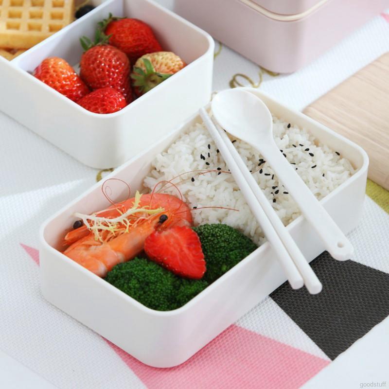 Hộp đựng cơm trưa hình chữ nhật hai ngăn tiện dụng