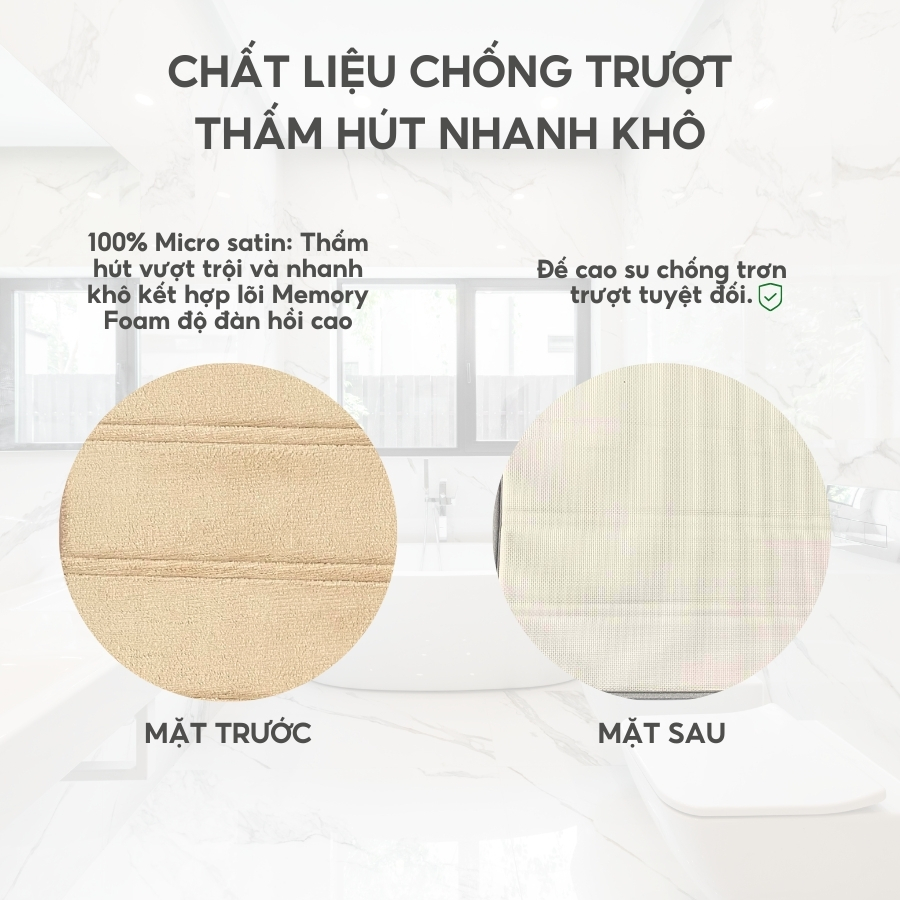 Thảm lót sàn toilet Jean Perry memory foam thấm hút nhanh khô 53x60cm