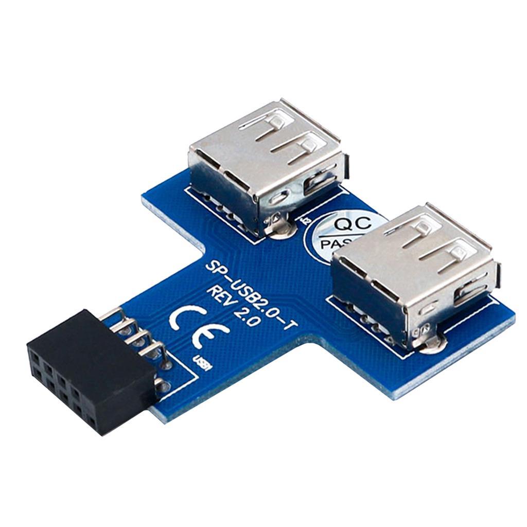USB 2.0 9-Pin Header  to 2 ports 2 USB A Female Port I Type Adapter
