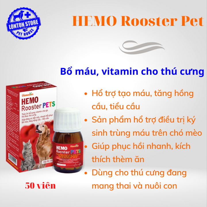 Hemo Rooster pet- Bổ máu, phục hồi nhanh, kích thích thèm ăn cho chó mèo