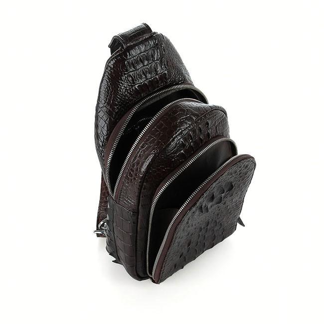 Túi đeo trước nam da cá sấu Huy Hoàng màu nâu đất HC6286