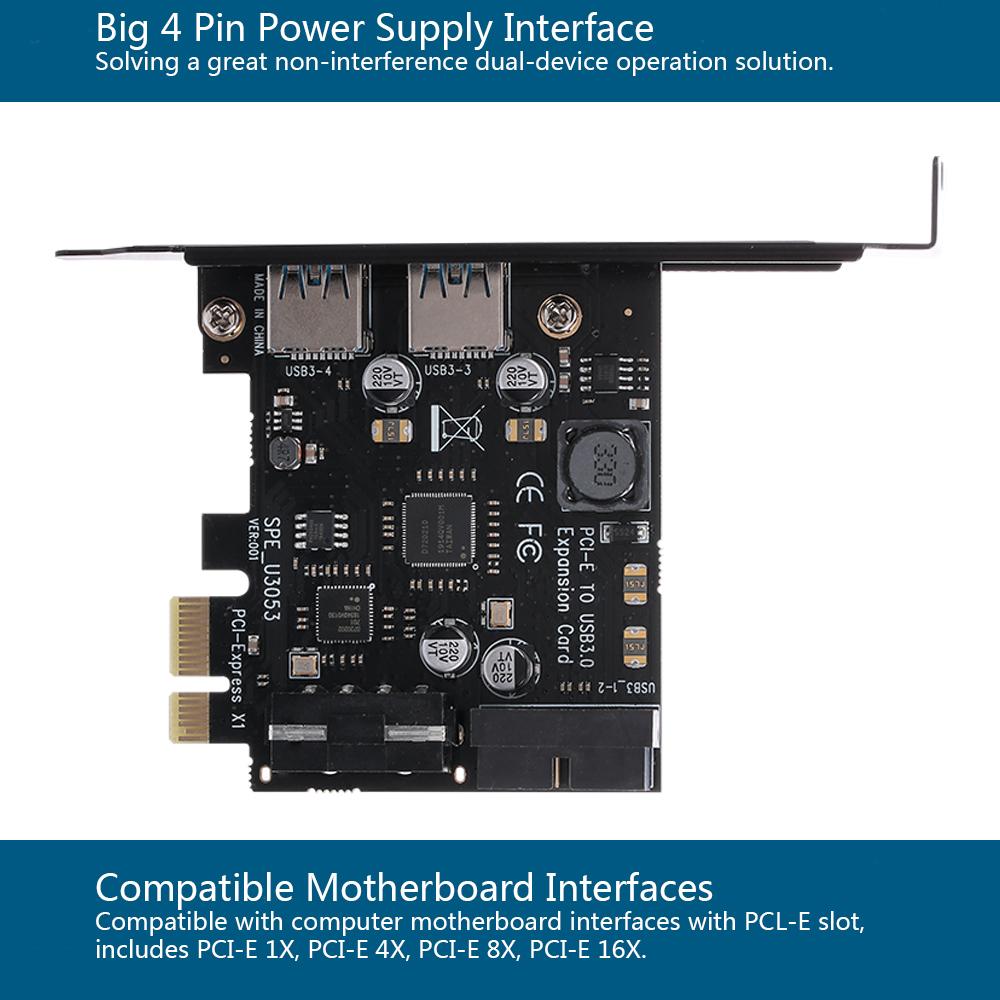 Thẻ nhớ 2 cổng PCI Express Mini PCI-E USB 3.0 Hub STW PCI-E sang USB 3.0 có bộ điều hợp với USB 3.0 19 chân bên trong
