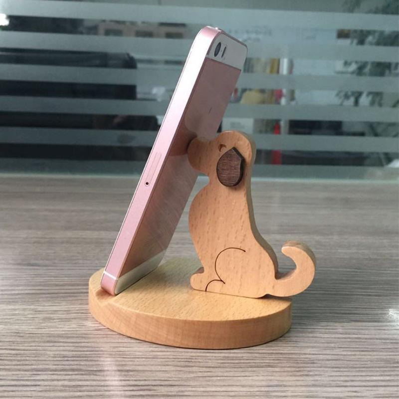 Giá đỡ điện thoại để bàn hình chú chó bằng gỗ dễ thương