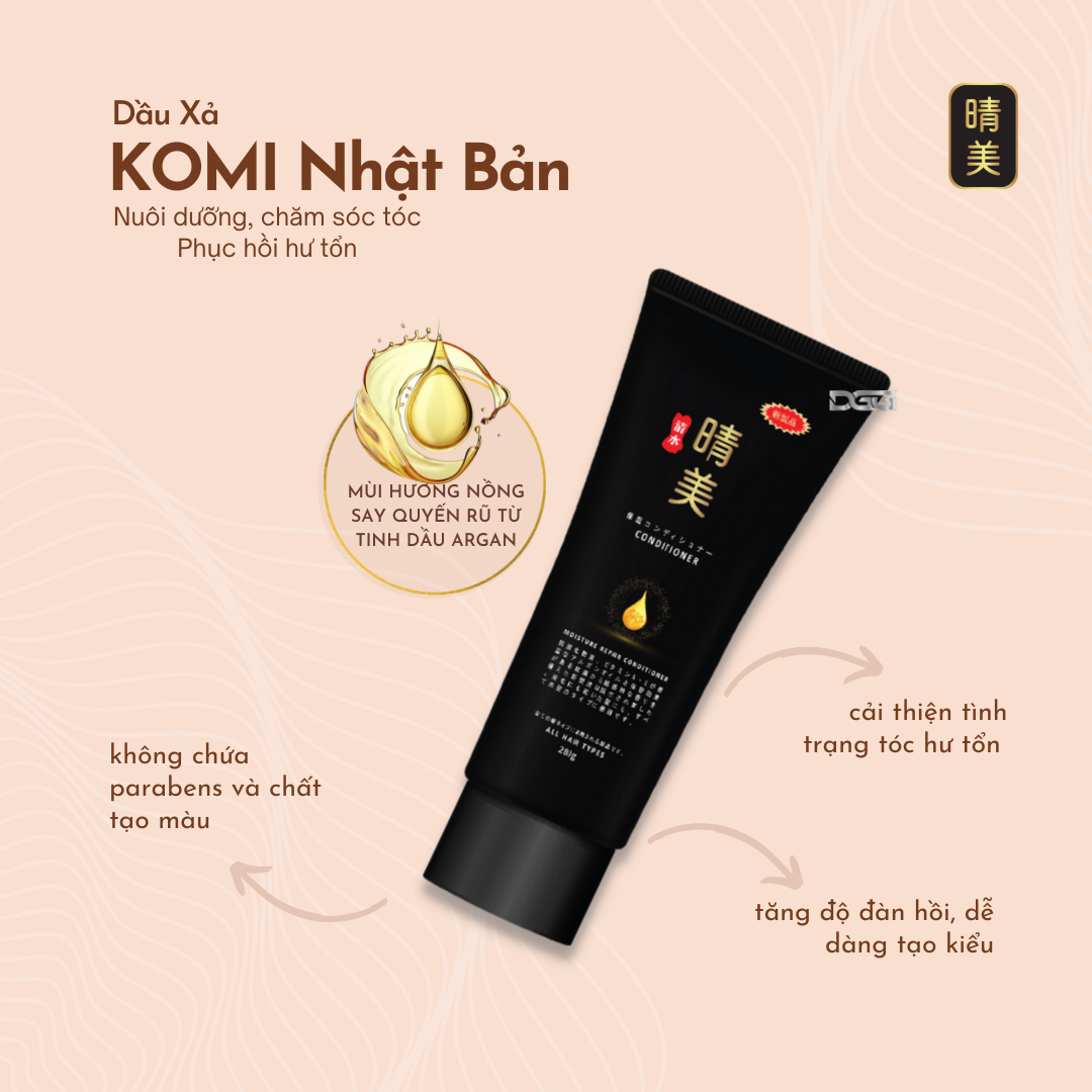 Dầu xả Komi Nhật Bản - Tinh chất Argan giữ màu tóc nhuộm, dưỡng ẩm, phục hồi hư tổn [Tuýp 280ml - Chính Hãng]