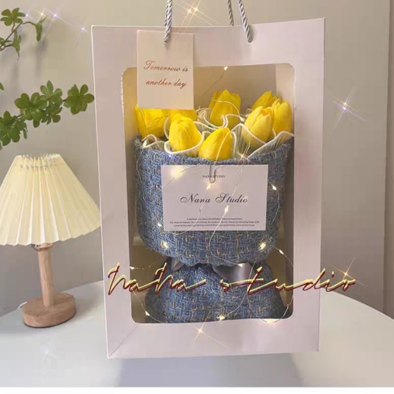 Bó Hoa Tulip Bọc Vải Dạ Cao Cấp Sang Trọng Hoa Giả Làm Quà Tặng Sinh Nhật Sự Kiện DG-194