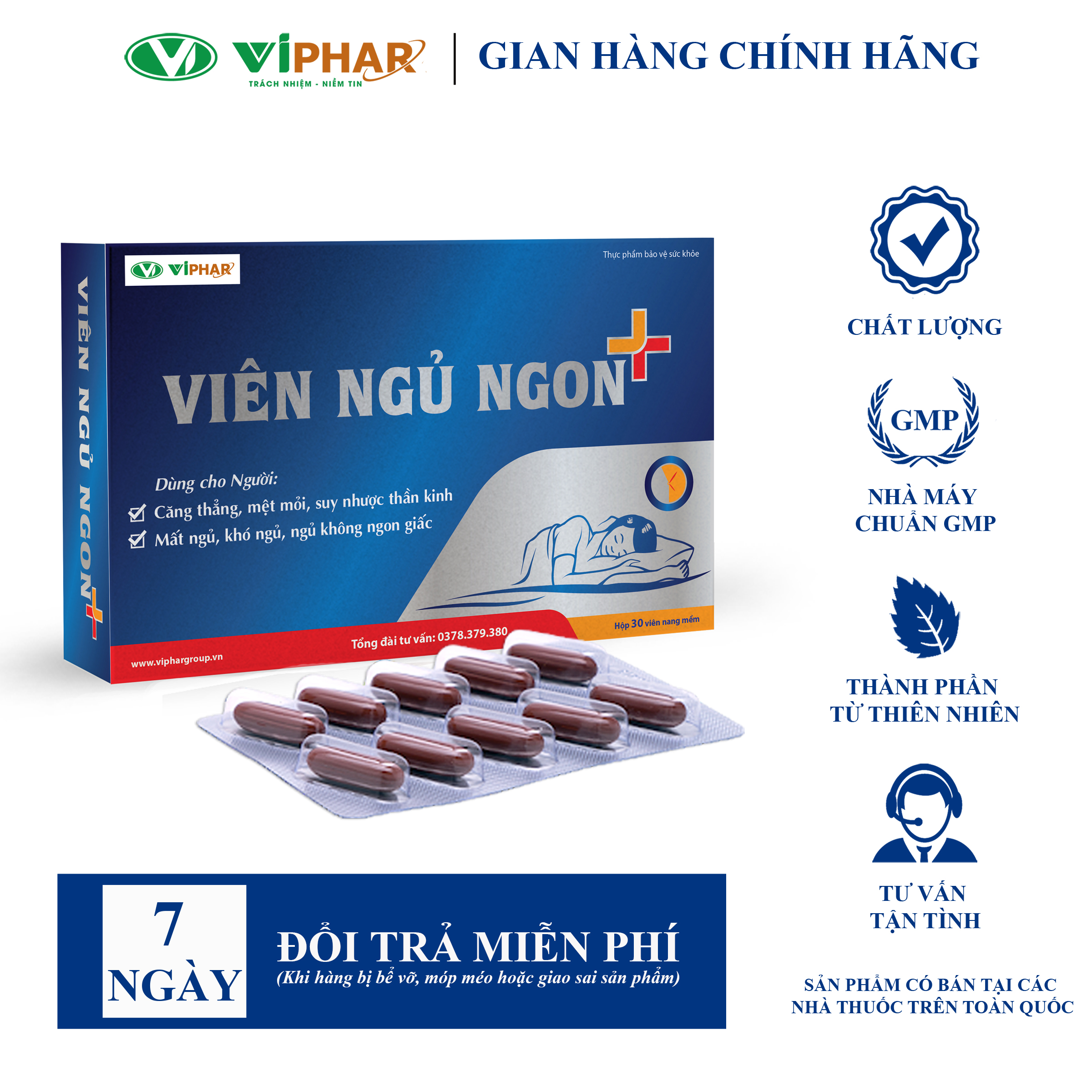 Viên Uống Dưỡng Tâm An Thần Giúp Ngủ Ngon, Ngủ Sâu Giấc, Giảm Căng Thẳng Mệt Mỏi Viên Ngủ Ngon+ Viphar Hộp 30 Viên