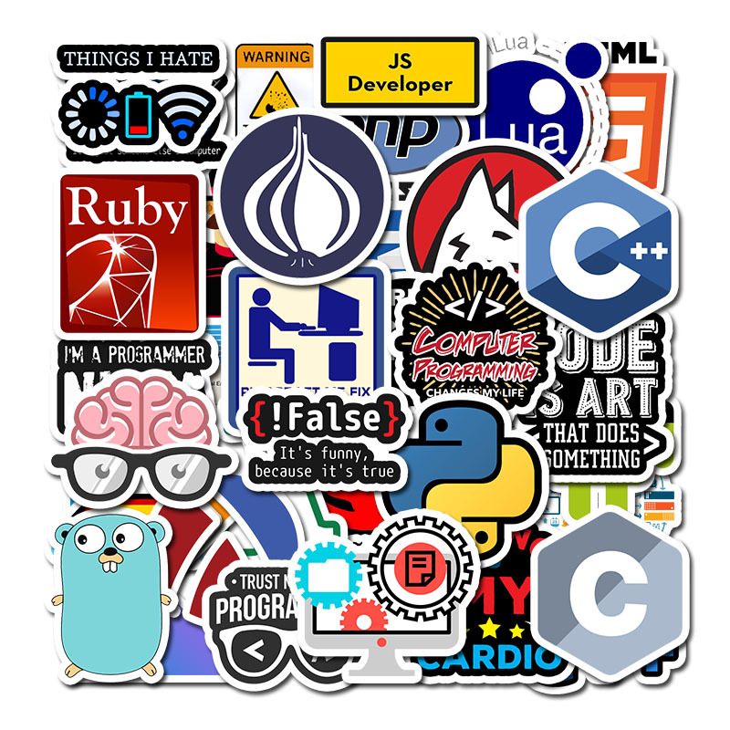 Bộ 50 Sticker Coder Developer IT Designer, Tem Dán Xe Máy, Nón Bảo Hiểm, Laptop (Cắt sẵn, chống thấm nước)