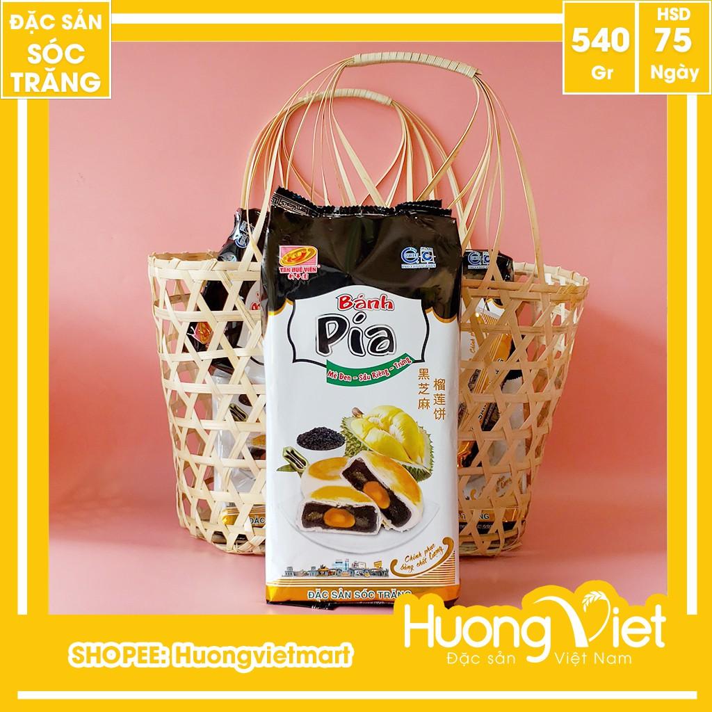 Bánh pía mè đen sầu riêng trứng muối 540g, bánh pía Sóc Trăng Tân Huê Viên túi gồm 4 bánh bao bì riêng biệt