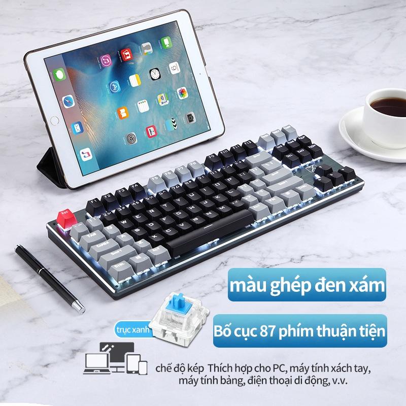 Bàn phím cơ không dây bluetooth 87 phím ba chế độ phối màu đa năng thời gian pin dài kết nối được với nhiều thiết bị