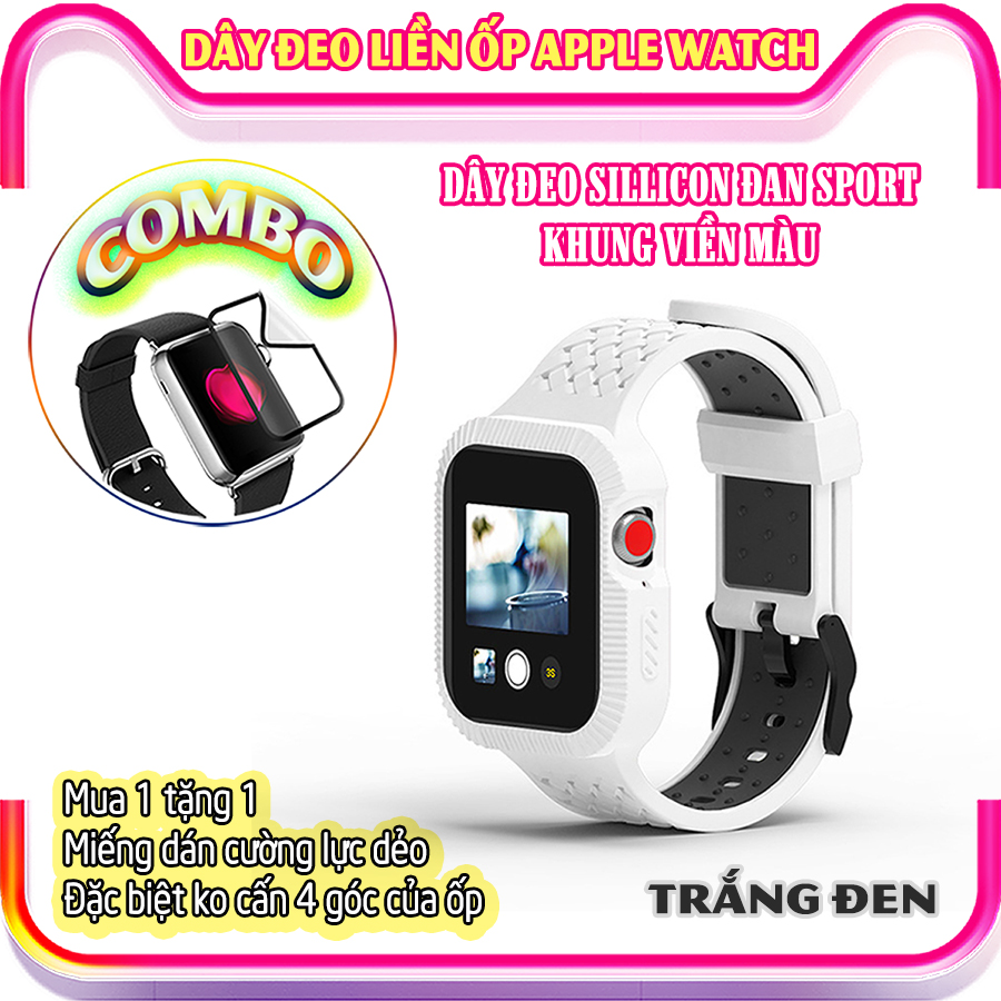 Dây Đeo liền ốp cho dành Apple Watch 7/6/5/4/3/2/1 size 38/40/41/42/44/45mm Đan Sport silicon khung viền màu - nhiều màu (tặng cường lực dẻo theo size)