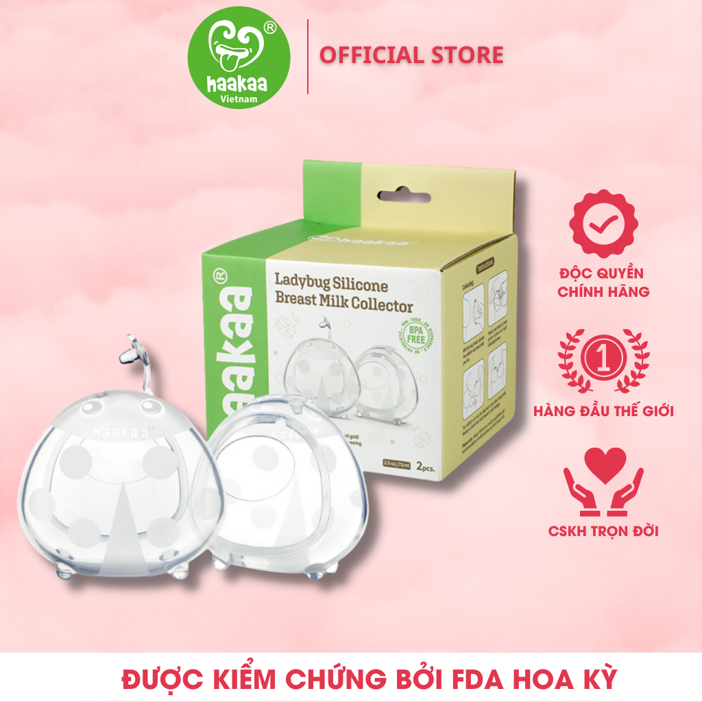 Miếng Lót Hứng Sữa Con Bọ Rùa Haakaa. Dung Tích 40Ml Và 75Ml. Chất Liệu Silicone Cao Cấp, An Toàn. Không Chứa Bpa, Pvc Và Phthalate - Trắng - 2 Chiếc X 40Ml