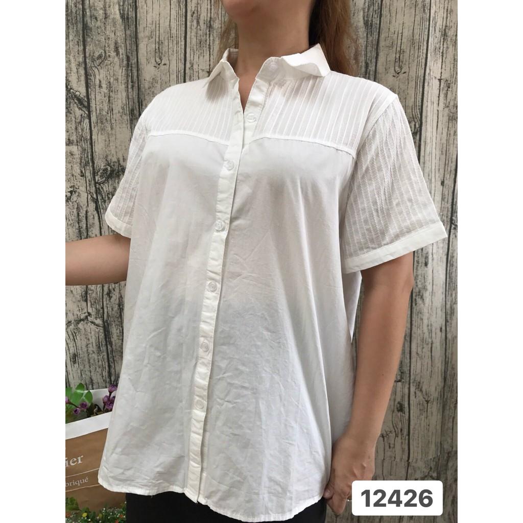 12426 Sơmi BIG SIZE tay ngắn trắng trơn - vai xếp li- Sơ mi công sở