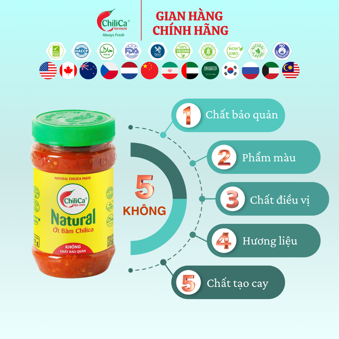 [KHÔNG CBQ] Natural Ớt Bằm ChiliCa 212g - Lên Men Tự Nhiên, Không Chất Điều Vị, Không Hương Liệu