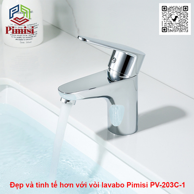 Vòi Lavabo Nóng Lạnh Pimisi PV-203C-1 Đồng Thau Mạ Xi Sáng Bóng, Dùng Cho Chậu Rửa Mặt 1 Lỗ Ở Phòng Tắm - Điều Chỉnh Nước Bằng Gật Gù Gắn Trên Bồn Chậu Rửa Treo Tường Hay Chậu Mặt Bàn Đá, Với Đầy Đủ Phụ Kiện Xi Phông Và Dây Cấp Nước | Hàng Chính Hãng