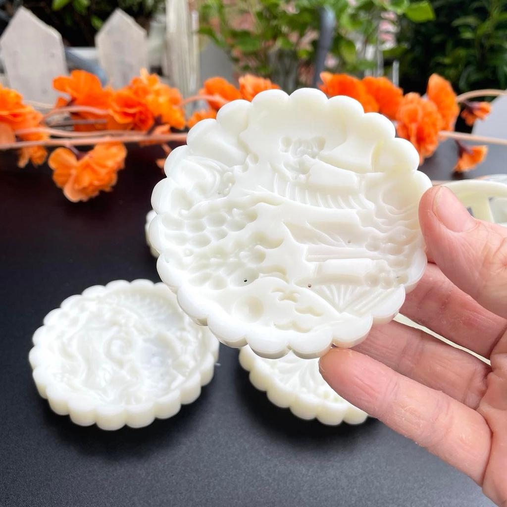 Trung Thu 4 mặt VÂN HOA Sen, Hoa Đồng Tiền, Cá Chép, Non bộ phong thuỷ. Khuôn Bánh nhấn lò xo tạo hình 3D Siêu Sắc