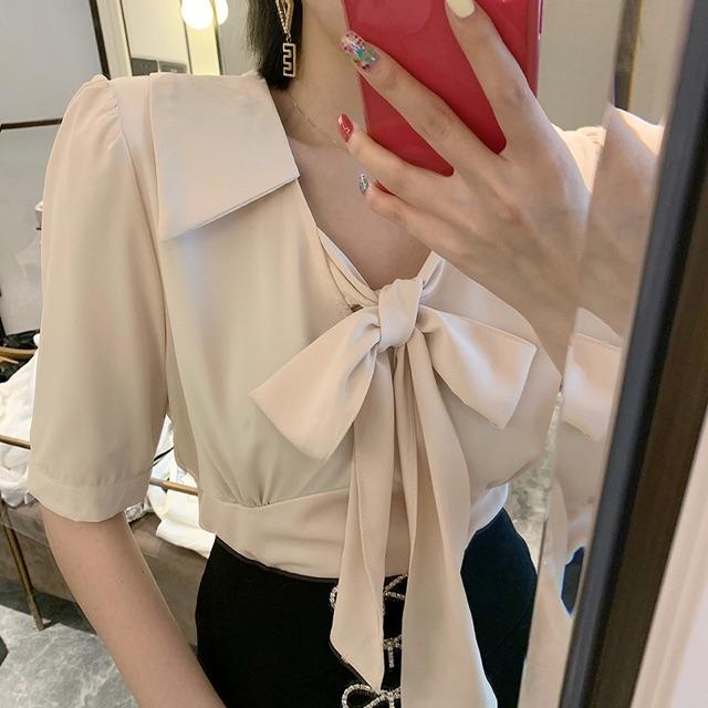 Áo sơ mi cổ nơ phong cách hàn quốc