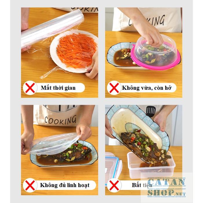 Set 100 màng bọc thực phẩm túi gấu Màng bọc thực phẩm PE có chun bọc đồ ăn co giãn tái sử dụng nhiều lần.