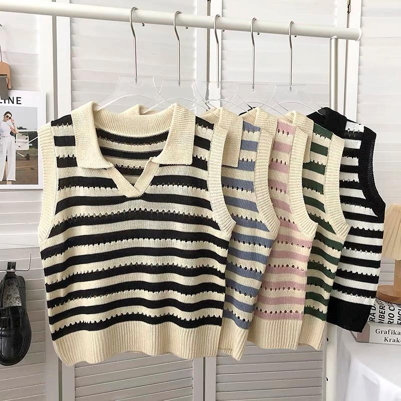 MS788 Áo sát nách nữ cổ bẻ kẻ ngang mongtoghi Quảng Châu