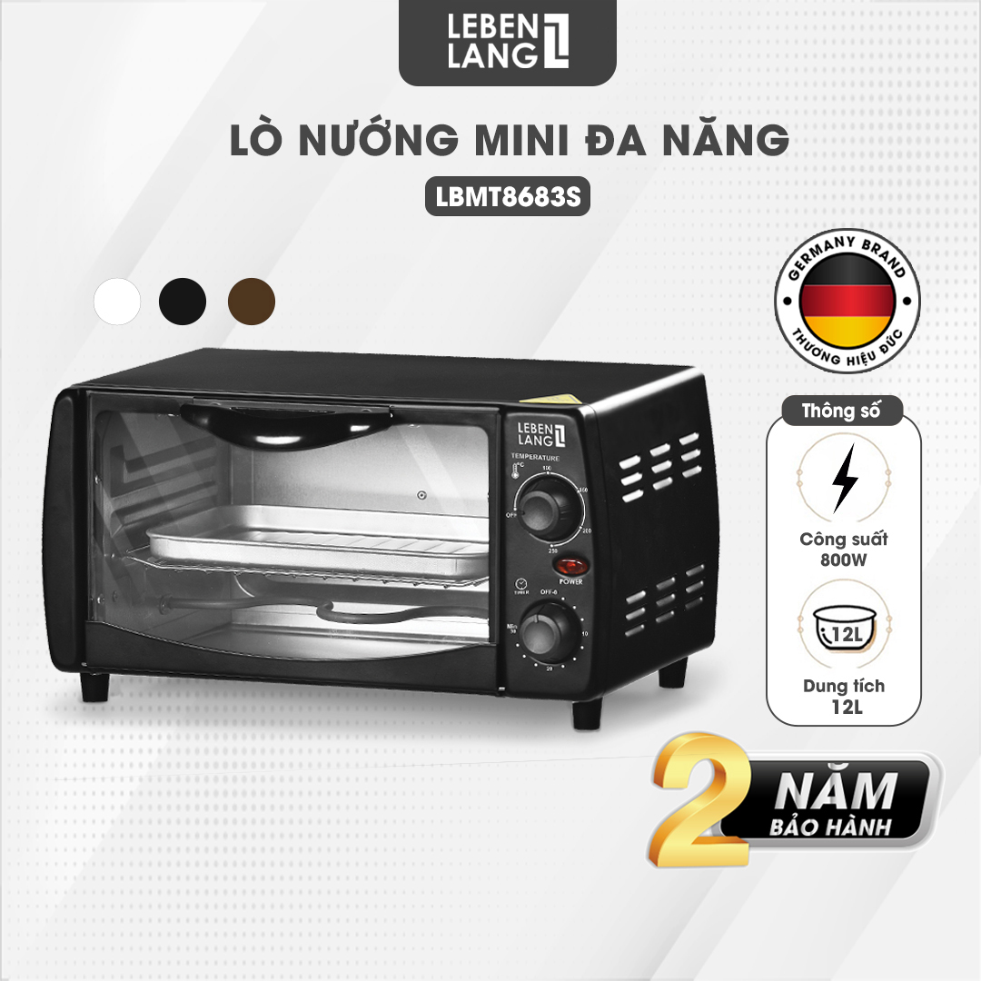 Lò nướng mini đa năng LEBENLANG, công suất 800W, dung tích 12l, LBMT8683W - hàng chính hãng
