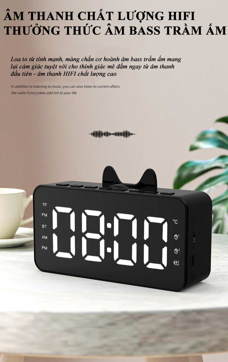 Đồng Hồ Loa Q9 Bluetooth Đa năng Mặt Gương Phát nhạc - Đài FM - Báo Thức