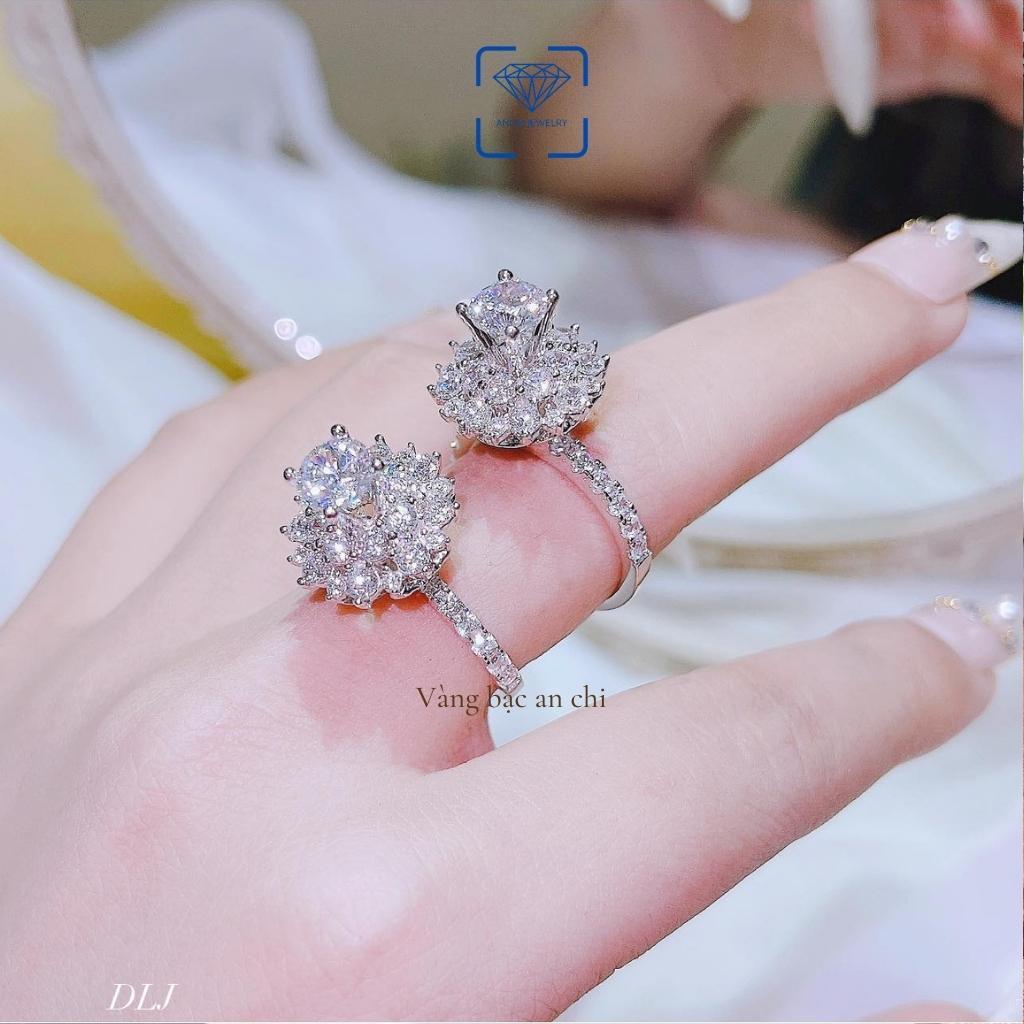 Nhẫn bạc nữ xi bạch kim đính trụ đá cao sang chảnh, trang sức Anchi jewelry