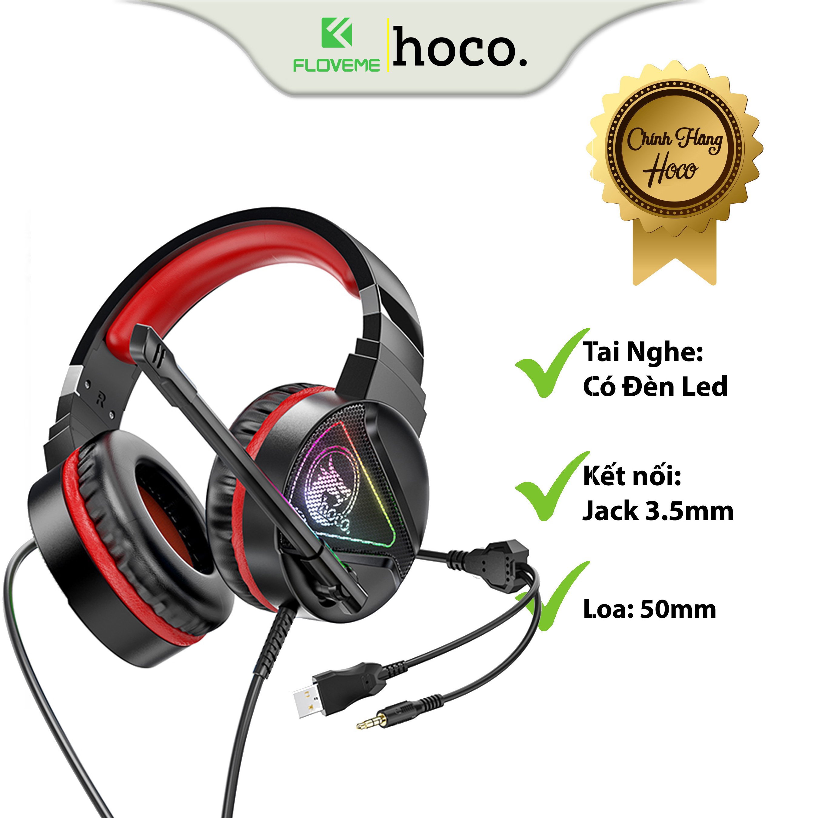 Tai Nghe Chụp Tai Gaming HOCO W104, Có Micro Và Xbox PS4, Đèn LED Ngầu, Quyến Rũ Headphone Chơi Game, Có Dây - Hàng Chính Hãng.