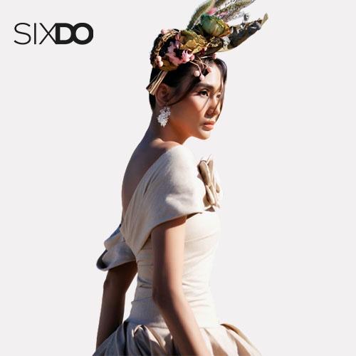 Đầm trễ vai linen dáng phồng SIXDO