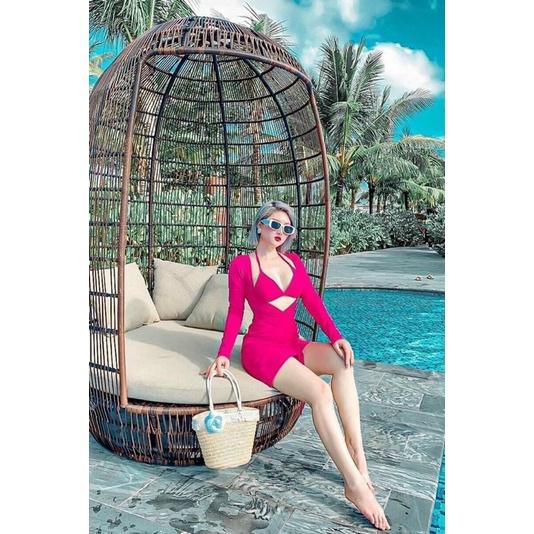 Bikini Set 3 Món Dài Tay, Áo Rút Dây Bụng Hot Trend 2022 (hình thật)