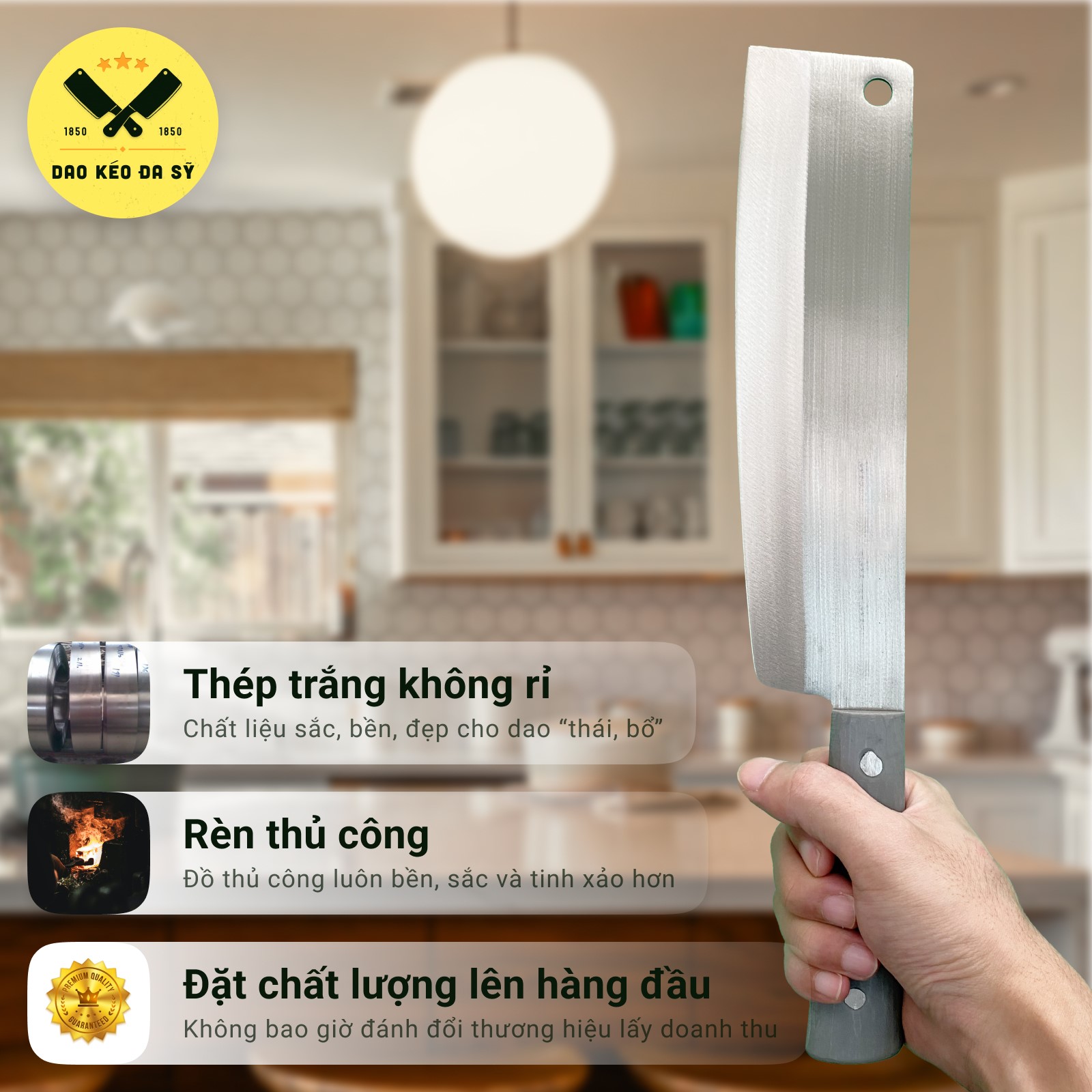 Bộ dao nhà bếp chặt, thái, gọt hoa quả - Dao Đa Sỹ - thép Nhật trắng không gỉ