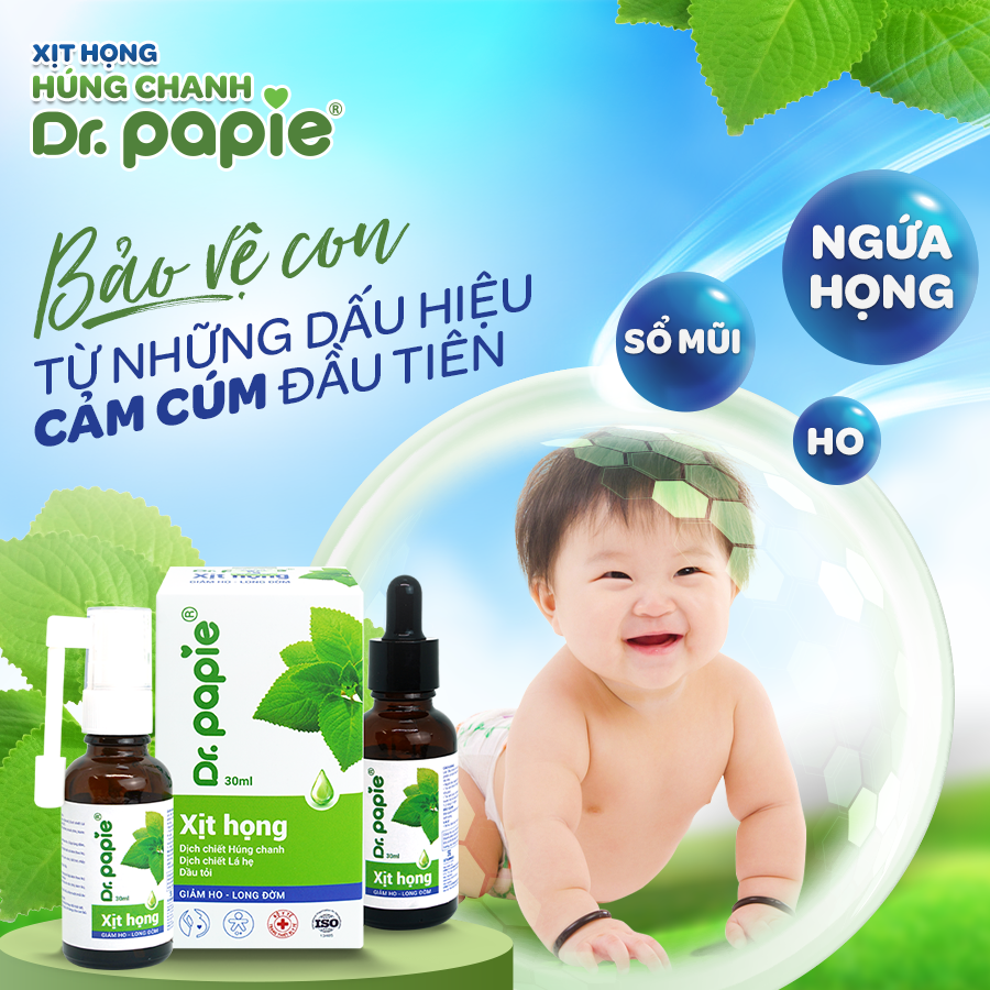 Xịt Họng Dr.Papie Dịch Chiết Húng Chanh Hỗ Trợ Giảm Ho, Tăng Sức Đề Kháng Đường Hô Hấp 30ml