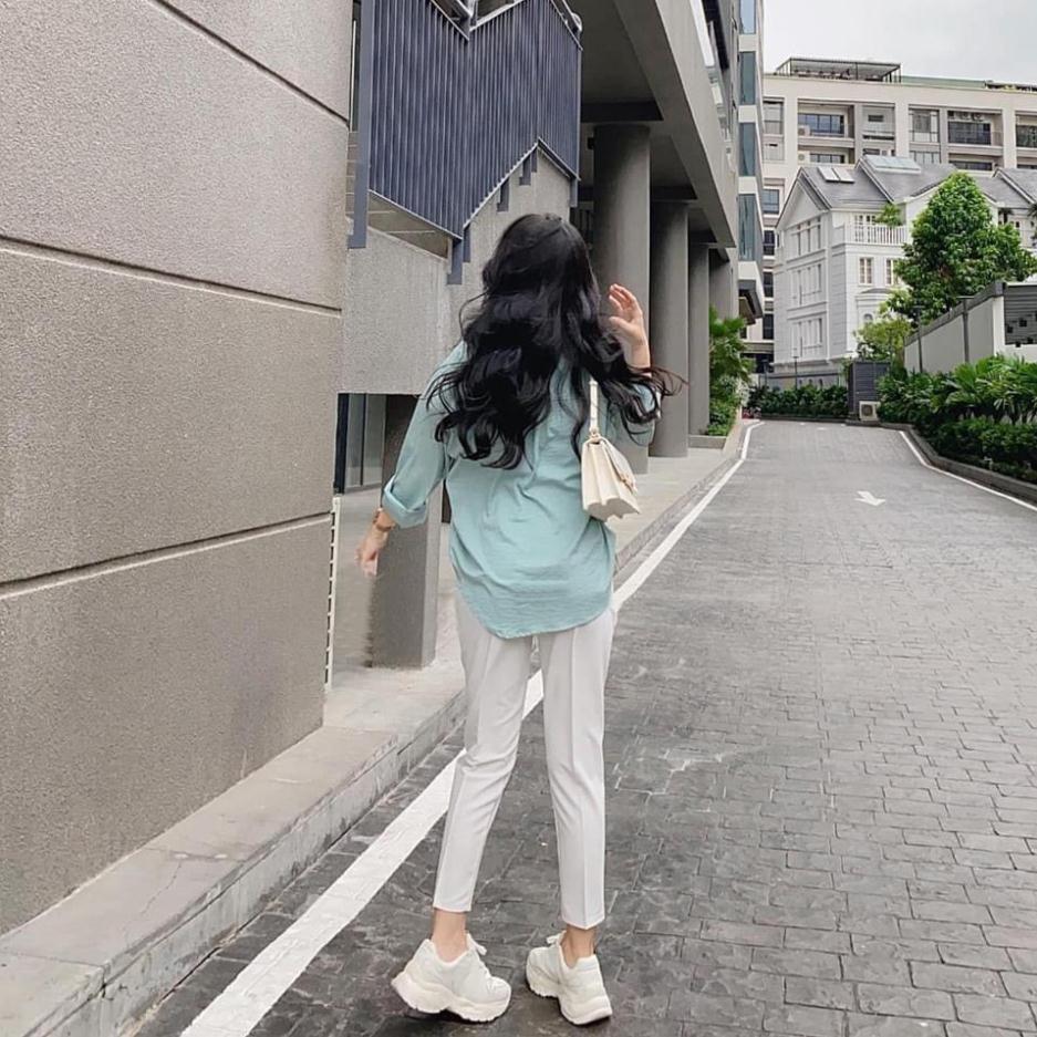 Áo sơ mi nữ dài tay vạt tôm đũi thô nhiều màu thanh lịch