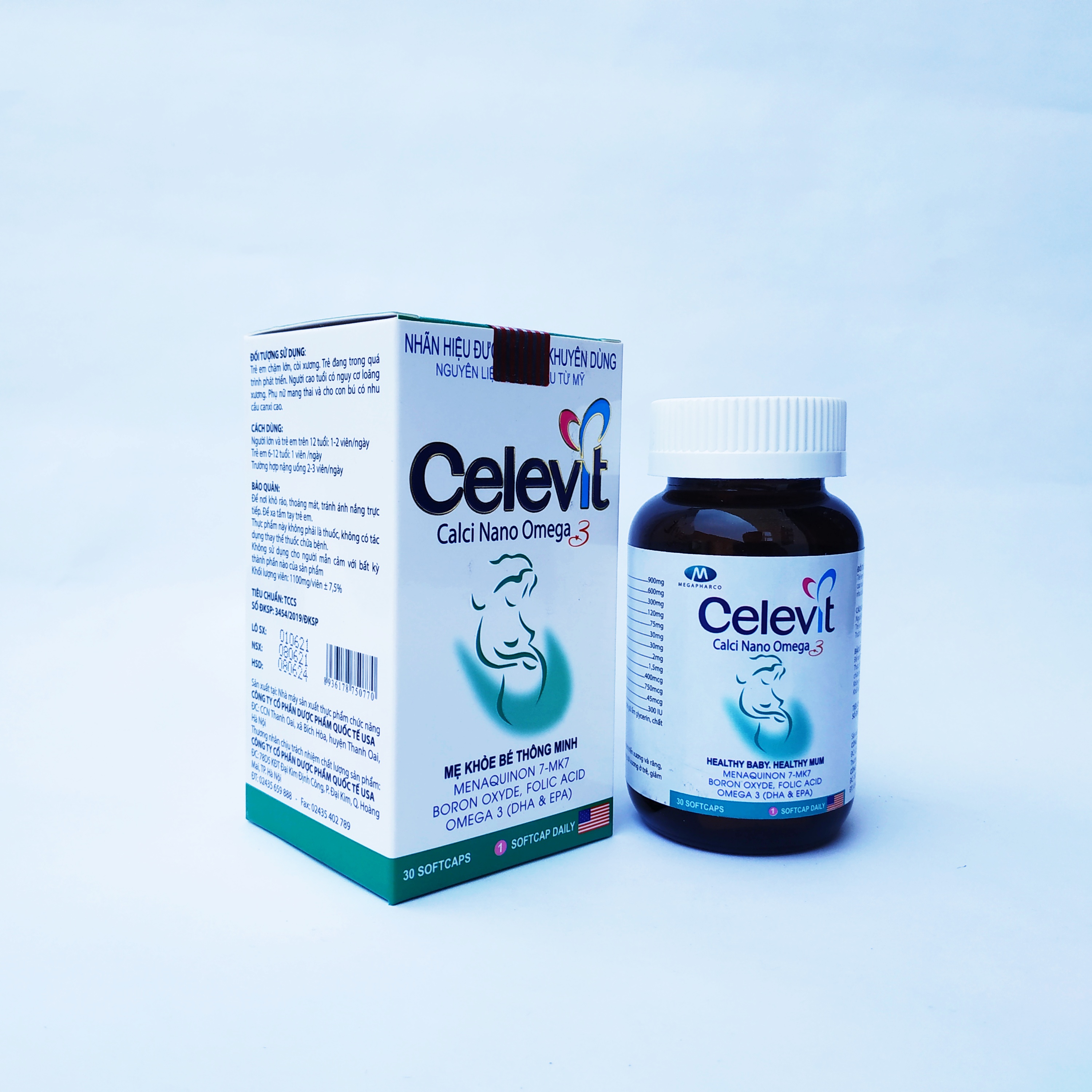 Viên Uống Bổ Sung Canxi Cho Mẹ Bầu - Ngày Dùng 1 Viên Duy Nhất - Celevit Calcium Nano Omega 3 - Lọ 30 Viên