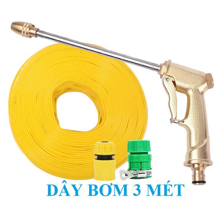 Bộ dây vòi xịt nước rửa xe, tưới cây , tăng áp 3 lần, loại 3m, 5m 206701-3 đầu đồng,cút nối nhựa vàng+ đai