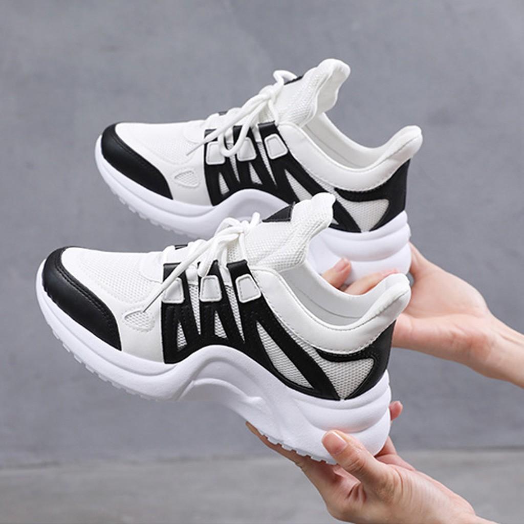 Giày Sneaker Nữ BUXINO18 Giày Thể Thao Nữ Độn Đế 6cm Ulzzang Cột Dây Trắng Đen Chạy Bộ Đi Học Đi Chơi Size Từ 36 Đến 39