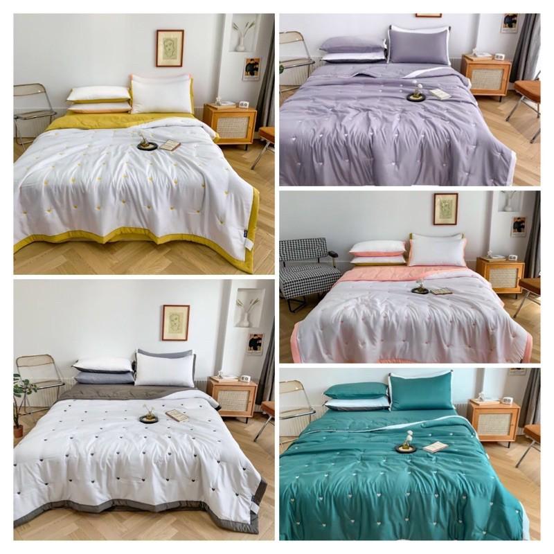 Set Chăn Ga Gối Lụa TenCel 60s Hàng Nhập Khẩu Cao Cấp 4 Món thêu tim Chăn Trần Sẵn Mền Mại Thoáng Khí