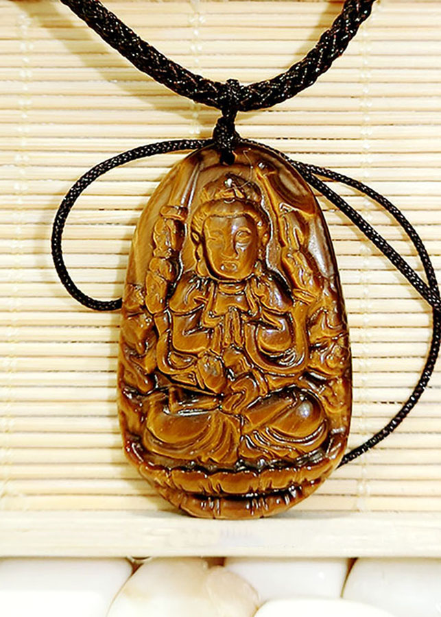 Phật Bản Mệnh 12 Con Giáp Kim Tiền Jewelry - Đá Mắt Hổ Thiên Nhiên - Tặng Kèm Dây Đeo