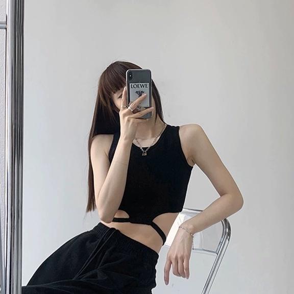 Áo ba lỗ nữ dây eo HAGA áo sát nách nữ croptop dây bấm quấn eo xinh xắn ASNBK10
