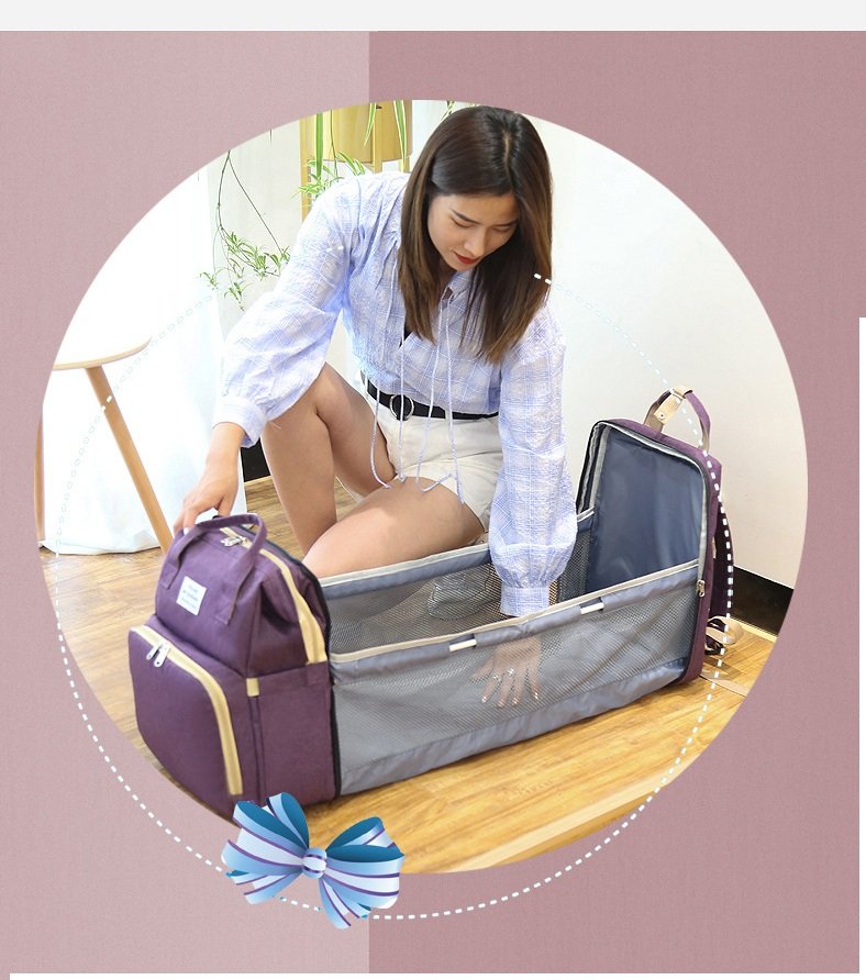 Balo bỉm sữa phiên bản 2021 2in1 đựng đồ bỉm sữa cho bé xếp thành giường nôi mini