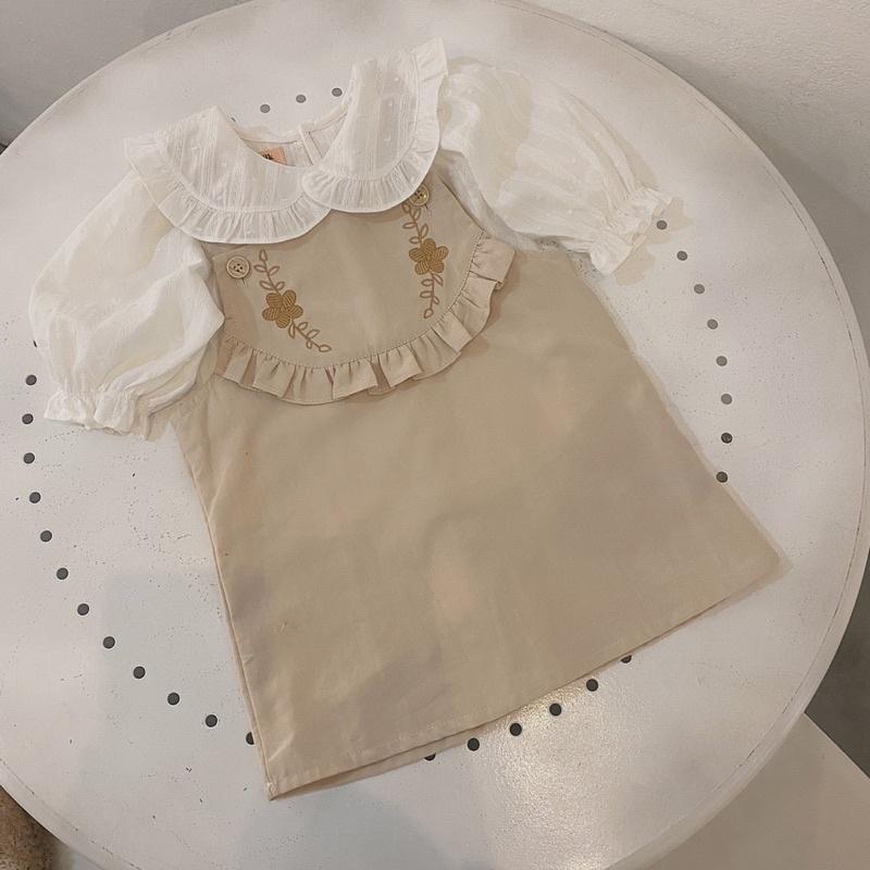 Đầm Cho Bé Gái Mick and Milk 1,2,3,4,5,6 Tuổi Yếm Váy Trẻ Em Thêu Hình Xinh Xắn Chất Liệu Kaki Mềm